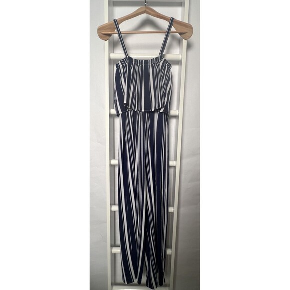 Jumpsuit Womens S Navy White Stripe Elastic Waist Easy Flattering Fit & Care - Picture 14 of 15